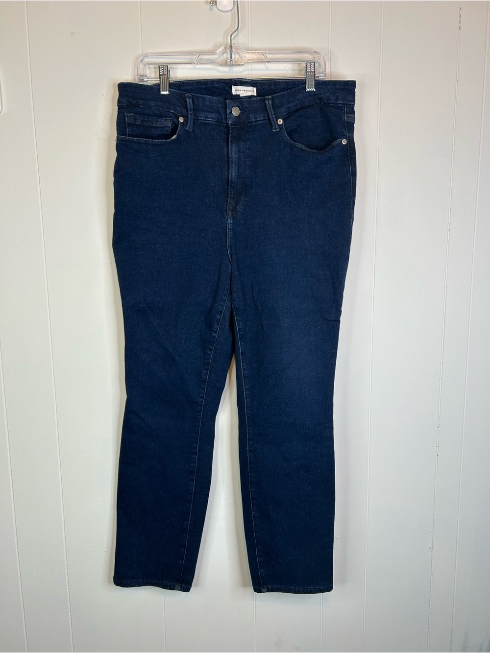 Good American Women’s Size 14-16 High Rise Straight Leg Jeans Dark Wash 322